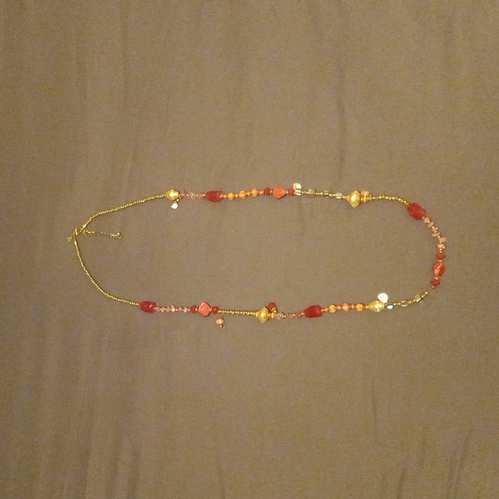 Chico's Gold adjustable necklace with pink and gold beads